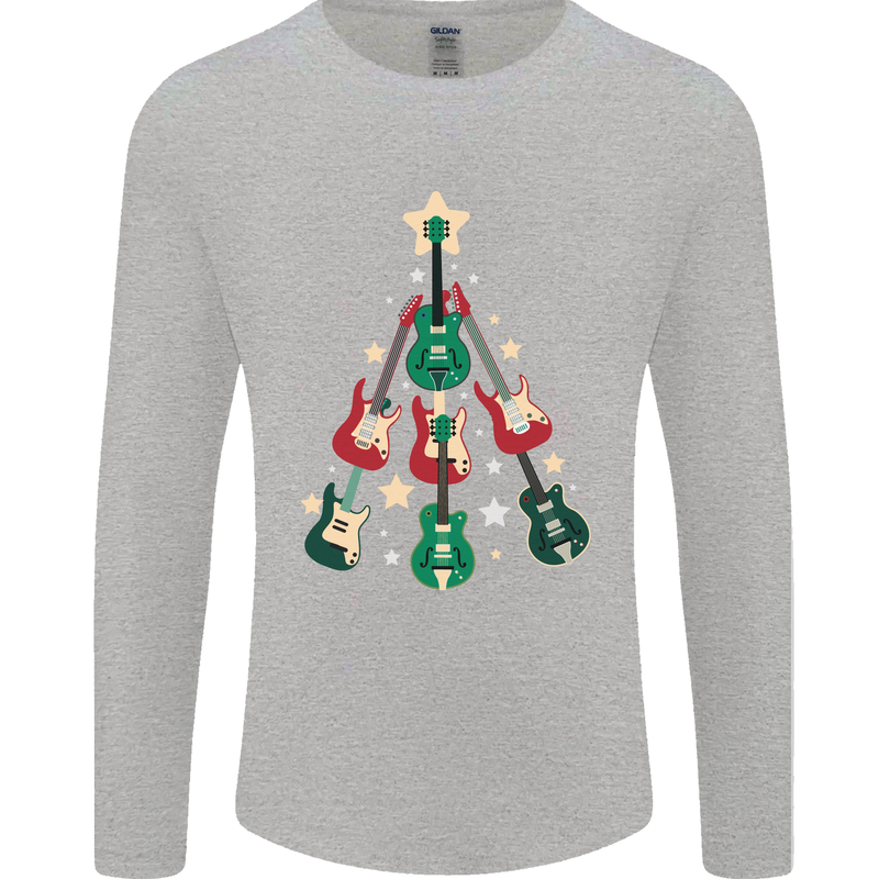 Funny Christmas Guitar Tree Rock Music Mens Long Sleeve T-Shirt Sports Grey