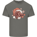 Funny Christmas Highland Cow Santa Hat Mens Cotton T-Shirt Tee Top Charcoal