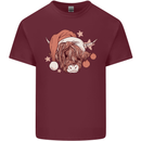 Funny Christmas Highland Cow Santa Hat Mens Cotton T-Shirt Tee Top Maroon