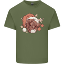 Funny Christmas Highland Cow Santa Hat Mens Cotton T-Shirt Tee Top Military Green