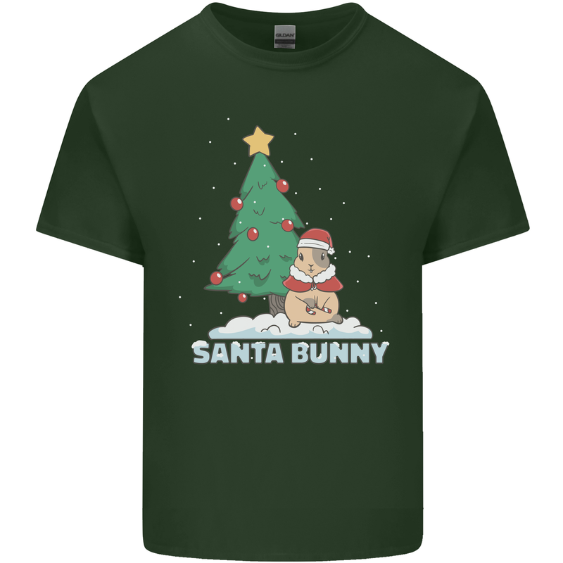 Funny Christmas Santa Bunny Mens Cotton T-Shirt Tee Top Forest Green
