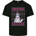 Funny Christmas Unicorn Mens Cotton T-Shirt Tee Top Black