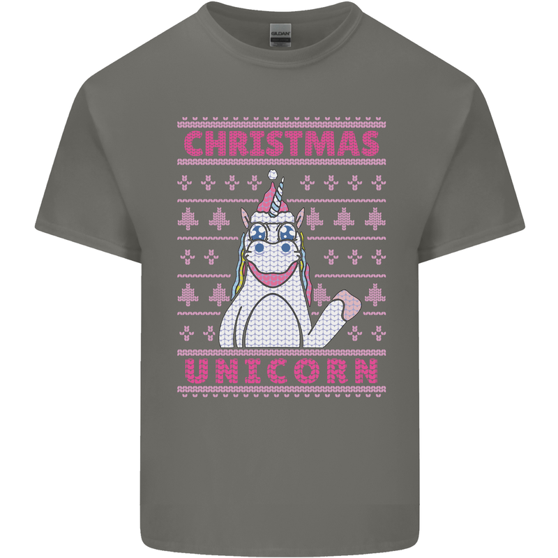 Funny Christmas Unicorn Mens Cotton T-Shirt Tee Top Charcoal
