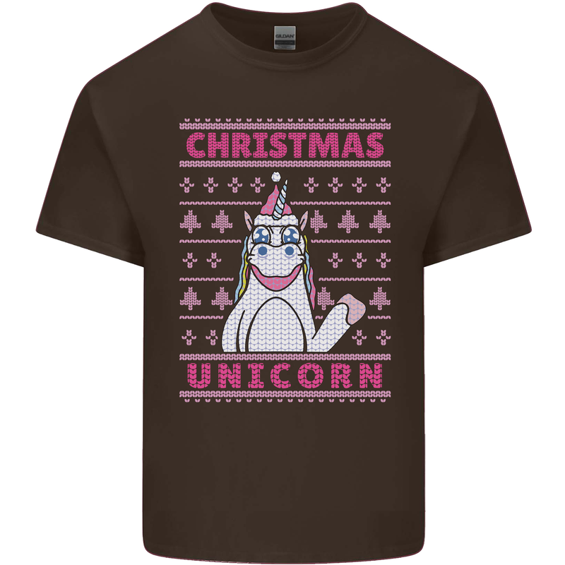 Funny Christmas Unicorn Mens Cotton T-Shirt Tee Top Dark Chocolate
