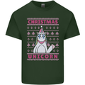 Funny Christmas Unicorn Mens Cotton T-Shirt Tee Top Forest Green