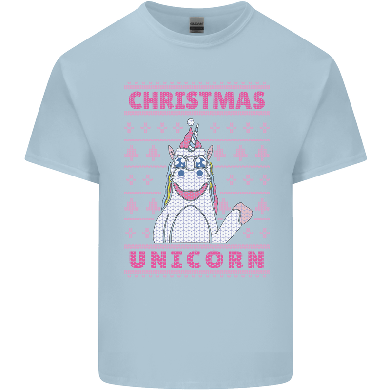 Funny Christmas Unicorn Mens Cotton T-Shirt Tee Top Light Blue