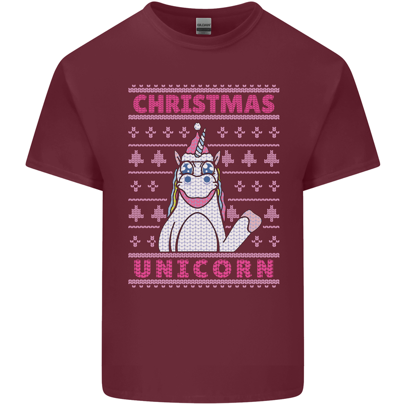 Funny Christmas Unicorn Mens Cotton T-Shirt Tee Top Maroon