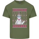 Funny Christmas Unicorn Mens Cotton T-Shirt Tee Top Military Green
