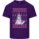 Funny Christmas Unicorn Mens Cotton T-Shirt Tee Top Purple