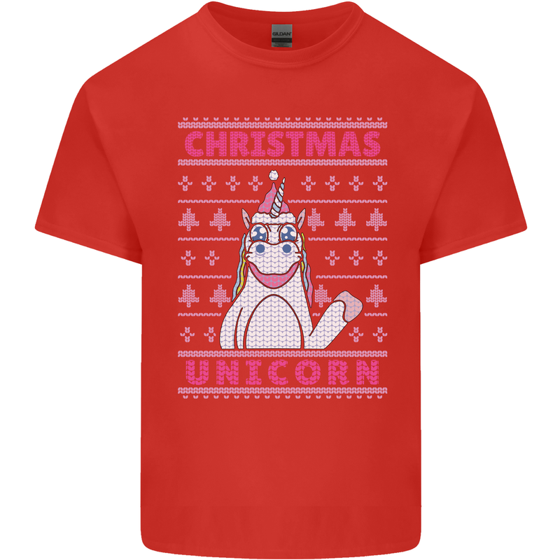 Funny Christmas Unicorn Mens Cotton T-Shirt Tee Top Red