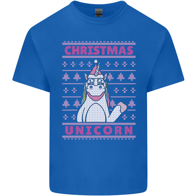 Funny Christmas Unicorn Mens Cotton T-Shirt Tee Top Royal Blue