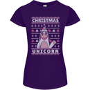 Funny Christmas Unicorn Pattern Womens Petite Cut T-Shirt Purple