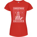 Funny Christmas Unicorn Pattern Womens Petite Cut T-Shirt Red