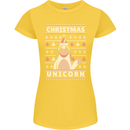 Funny Christmas Unicorn Pattern Womens Petite Cut T-Shirt Yellow