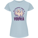 Funny Halloween Alcohol Vodka Spirit Ghost Womens Petite Cut T-Shirt Light Blue