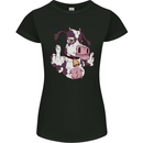 Funny Offensive Rude Cow Finger Flip Womens Petite Cut T-Shirt Black