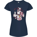 Funny Offensive Rude Cow Finger Flip Womens Petite Cut T-Shirt Navy Blue