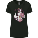 Funny Offensive Rude Cow Finger Flip Womens Wider Cut T-Shirt Black