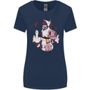 Funny Offensive Rude Cow Finger Flip Womens Wider Cut T-Shirt Navy Blue