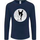 Funny Rock n Roll Salute Rabbit Silhouette Mens Long Sleeve T-Shirt Navy Blue