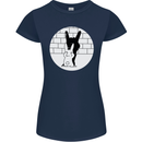 Funny Rock n Roll Salute Rabbit Silhouette Womens Petite Cut T-Shirt Navy Blue