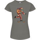Funny Santa Clause Alien on a Skateboard Womens Petite Cut T-Shirt Charcoal