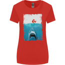 Funny Shark Parody Scuba Diving Fishing Womens Wider Cut T-Shirt Red