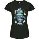 Funny Sliced Sushi Fish Fishing Fisherman Womens Petite Cut T-Shirt Black