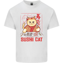 Funny Sushi Cat Food Fish Chef Japan Mens Cotton T-Shirt Tee Top White