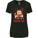 Funny Sushi Cat Food Fish Chef Japan Womens Wider Cut T-Shirt Black