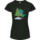 Funny T-Rex Christmas Tree Dinosaur Womens Petite Cut T-Shirt Black