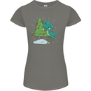 Funny T-Rex Christmas Tree Dinosaur Womens Petite Cut T-Shirt Charcoal