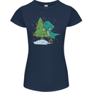 Funny T-Rex Christmas Tree Dinosaur Womens Petite Cut T-Shirt Navy Blue