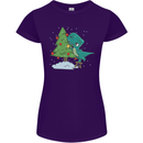 Funny T-Rex Christmas Tree Dinosaur Womens Petite Cut T-Shirt Purple