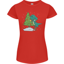 Funny T-Rex Christmas Tree Dinosaur Womens Petite Cut T-Shirt Red