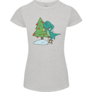 Funny T-Rex Christmas Tree Dinosaur Womens Petite Cut T-Shirt Sports Grey