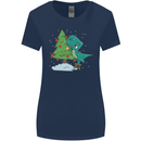 Funny T-Rex Christmas Tree Dinosaur Womens Wider Cut T-Shirt Navy Blue
