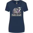 Funny T-Rex Mardi Gras Grawr Dinosaur Womens Wider Cut T-Shirt Navy Blue