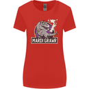Funny T-Rex Mardi Gras Grawr Dinosaur Womens Wider Cut T-Shirt Red