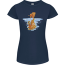 Funny Tiger Cat Reflection Womens Petite Cut T-Shirt Navy Blue