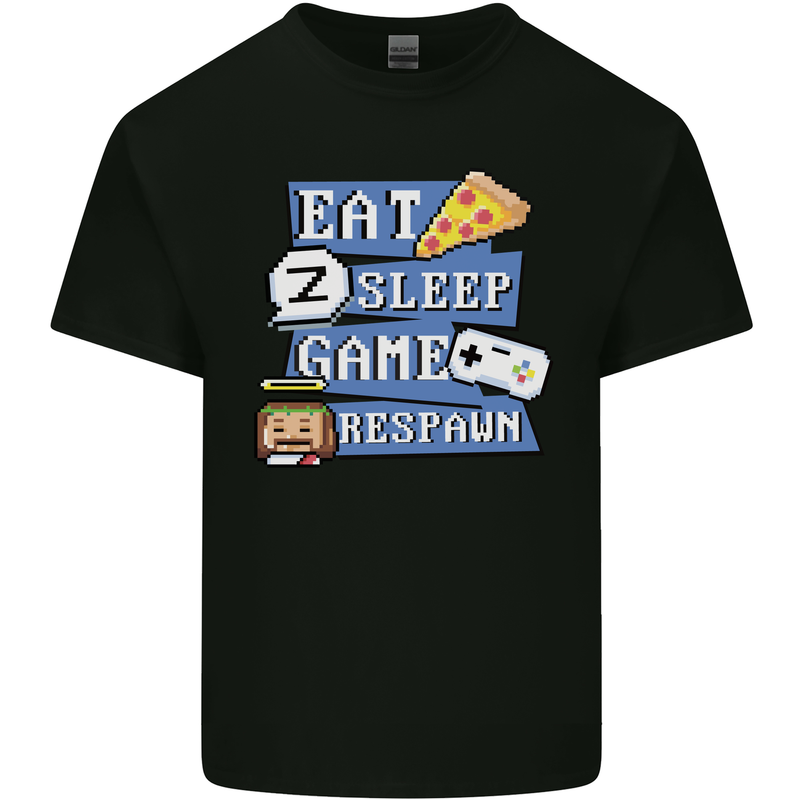 Gaming Eat Sleep Game Respawn Gamer Arcade Mens Cotton T-Shirt Tee Top Black