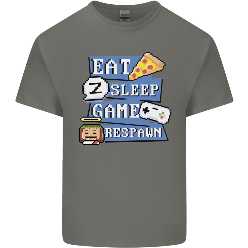 Gaming Eat Sleep Game Respawn Gamer Arcade Mens Cotton T-Shirt Tee Top Charcoal