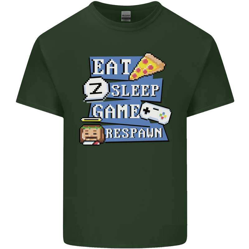 Gaming Eat Sleep Game Respawn Gamer Arcade Mens Cotton T-Shirt Tee Top Forest Green