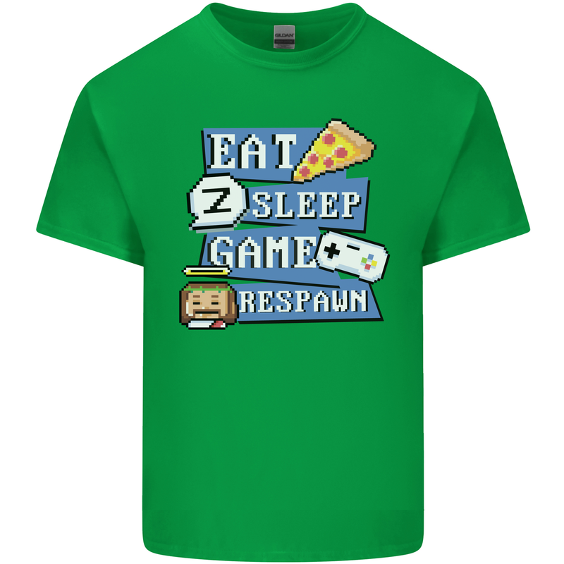 Gaming Eat Sleep Game Respawn Gamer Arcade Mens Cotton T-Shirt Tee Top Irish Green
