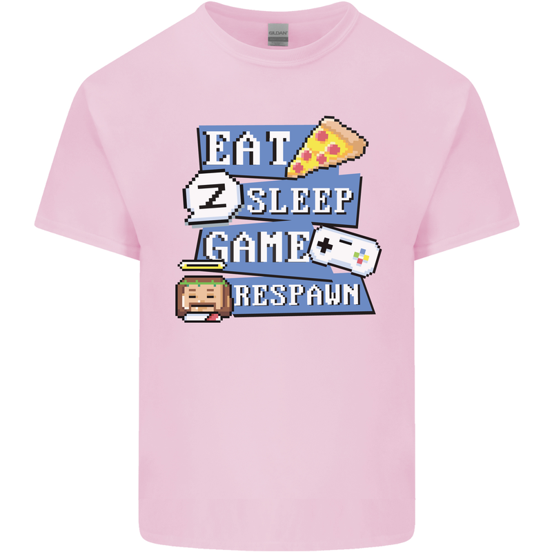 Gaming Eat Sleep Game Respawn Gamer Arcade Mens Cotton T-Shirt Tee Top Light Pink