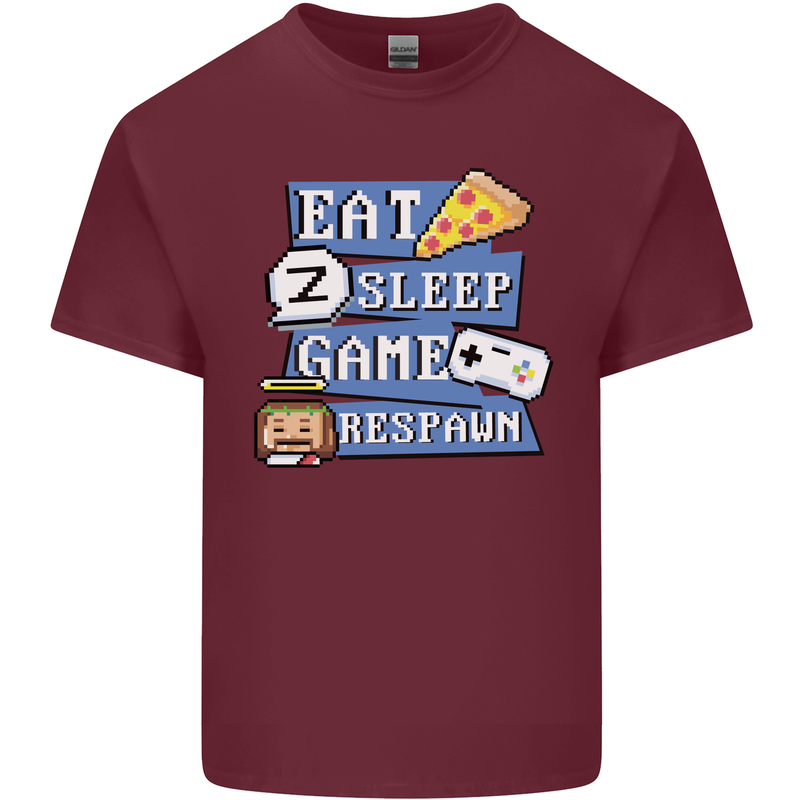 Gaming Eat Sleep Game Respawn Gamer Arcade Mens Cotton T-Shirt Tee Top Maroon