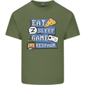Gaming Eat Sleep Game Respawn Gamer Arcade Mens Cotton T-Shirt Tee Top Military Green