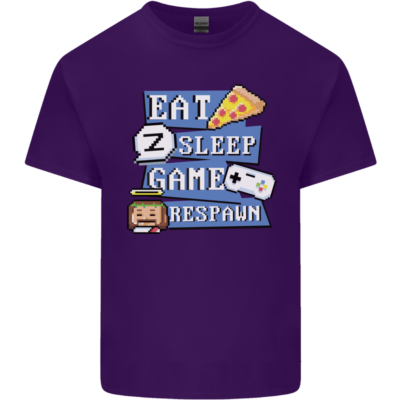 Gaming Eat Sleep Game Respawn Gamer Arcade Mens Cotton T-Shirt Tee Top Purple