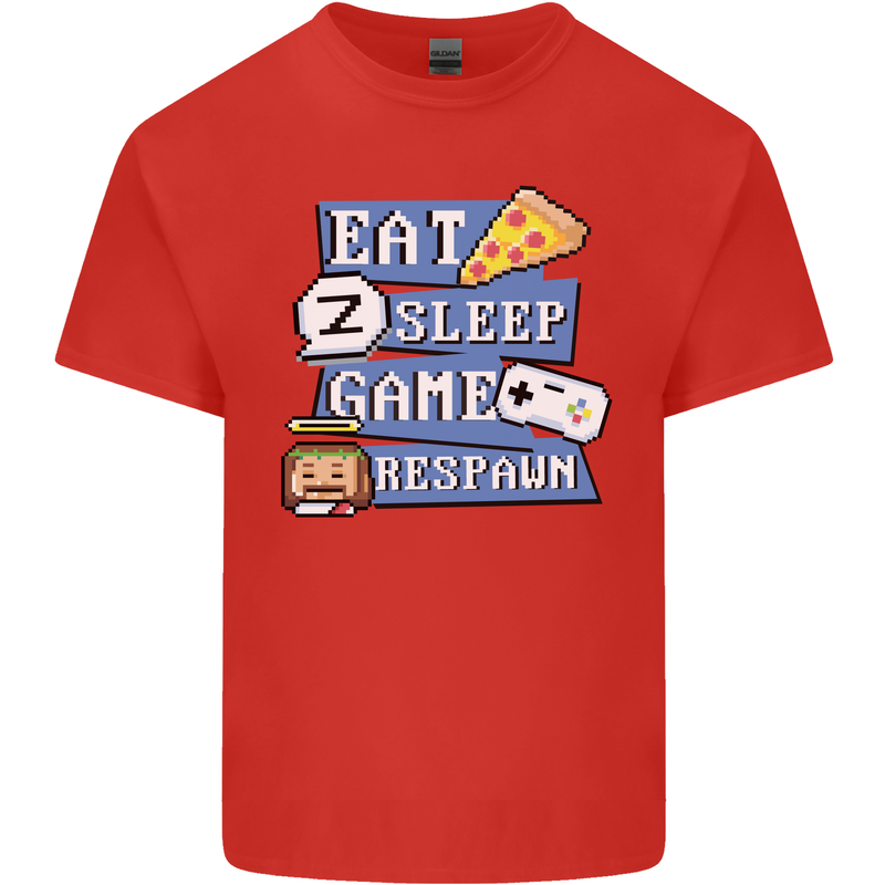 Gaming Eat Sleep Game Respawn Gamer Arcade Mens Cotton T-Shirt Tee Top Red
