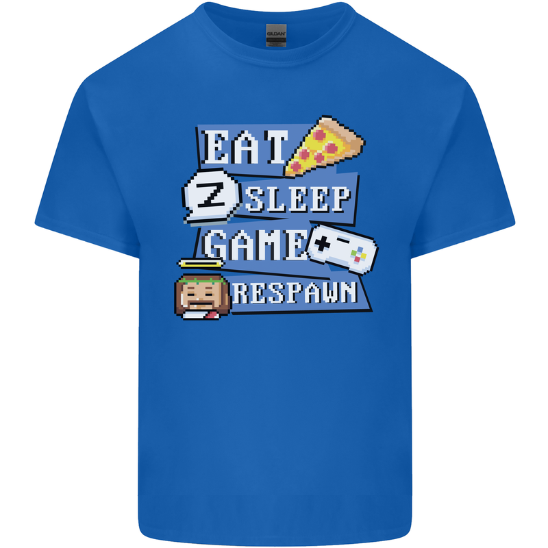 Gaming Eat Sleep Game Respawn Gamer Arcade Mens Cotton T-Shirt Tee Top Royal Blue